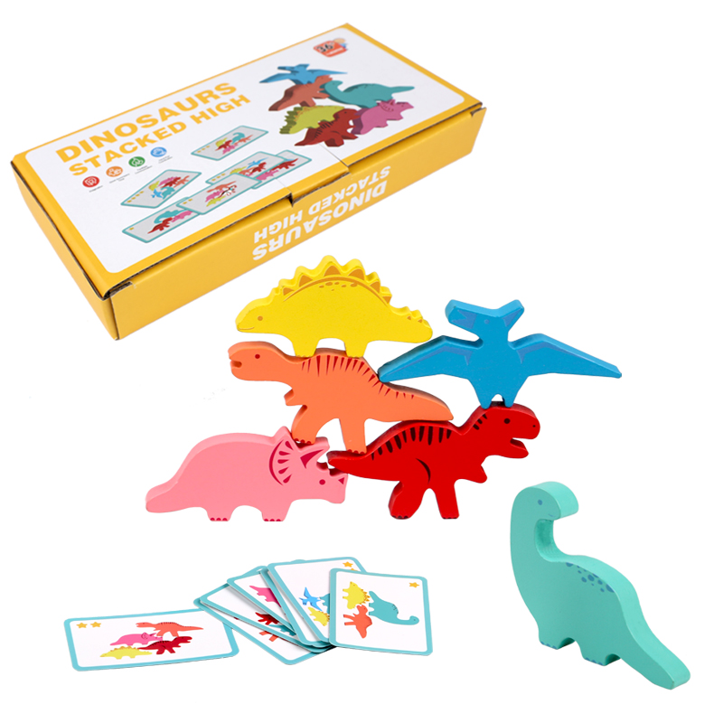 Wooden Blocks Stacking - 木製バランスブロックのおもちゃ子供のための動物恐竜ビルディングスタッキング高ボードゲーム木製モンテッソーリおもちゃ男の子キッズギフト