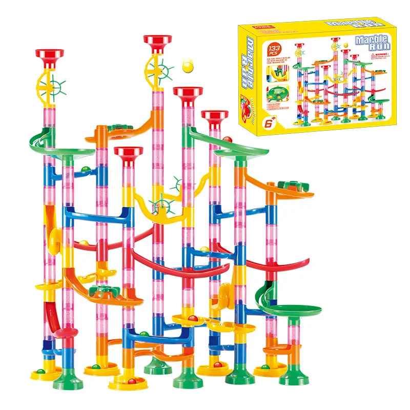 Marble Run Set - 50-142ピース 3D迷路ボールロールおもちゃ DIYマーブルランレースコースターセット クリスマスプレゼント マーブルランレーストラック 組み立てブロック