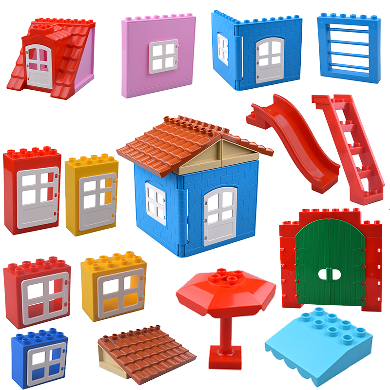 Marble Run Set - 大きな積み木、家屋のアクセサリー部品、屋根、窓、壁、組み立て用レンガ、子供向け知育玩具、ギフト