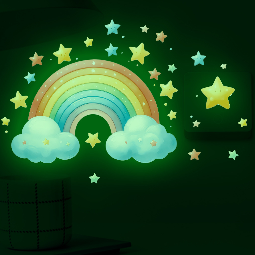 Glow In Dark Stars - 漫画レインボー発光ウォールステッカー暗闇で光る雲星DIYウォールデカール赤ちゃん子供部屋保育園家の装飾用