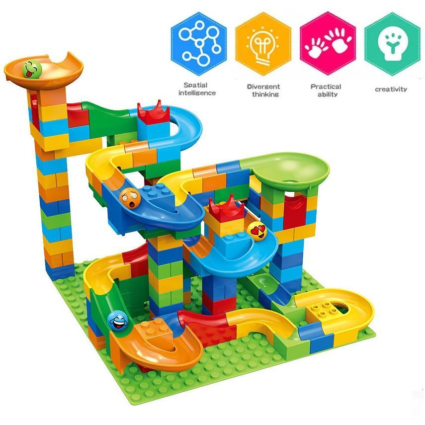 Marble Run Set - レールブロックマーブルレースラン スライドトラック 教育用トラック ボールカラー ビルディングファンネル スライド