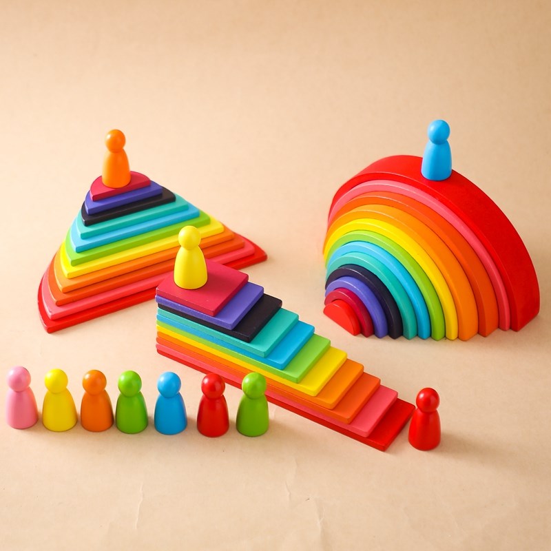 Wooden Blocks Stacking - モンテッソーリ-子供のための積み重ね可能な木製ブロック,虹,ビルディングブロック,教育ゲーム,スタッキング,ギフト用