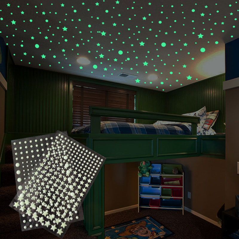 Glow In Dark Stars - 202 ピース/セット 3D バブルスタードット発光ウォールステッカーキッズルーム家の装飾デカール暗闇で光る寝室 DIY 壁紙