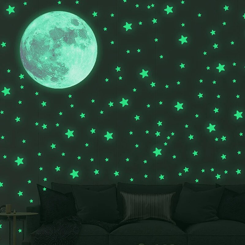 Glow In Dark Stars - 103 個発光月と星ウォールステッカー暗闇で光る壁用ステッカー寝室の天井ホーム装飾ステッカーキッズルーム