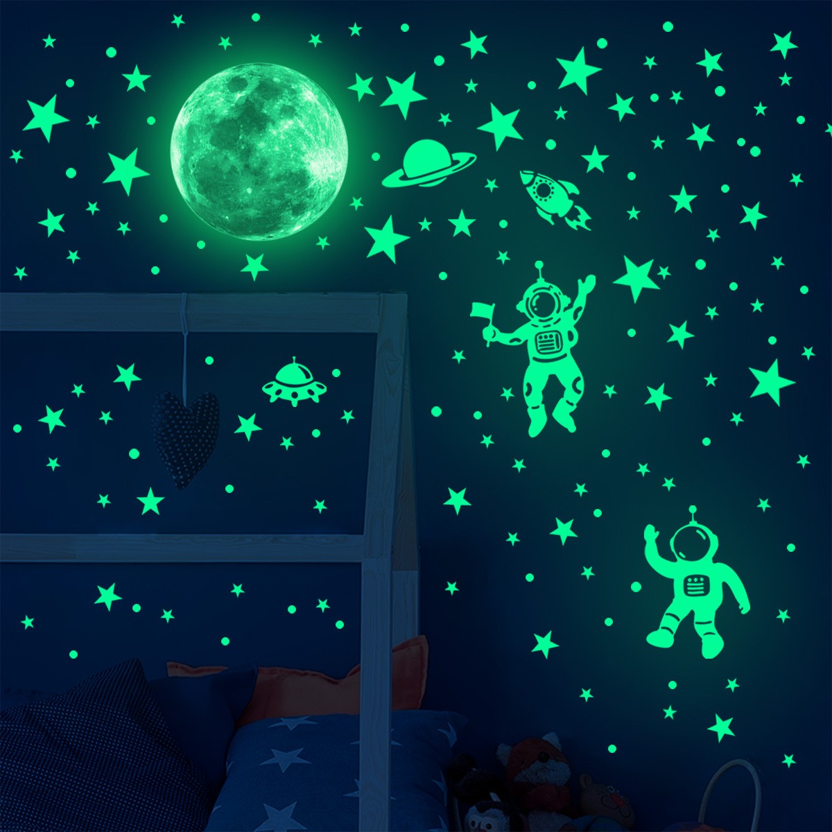 Glow In Dark Stars - 発光月と星のウォールステッカー,夜行性の透明な壁のステッカー,家の装飾,夜に輝く,子供部屋,寝室