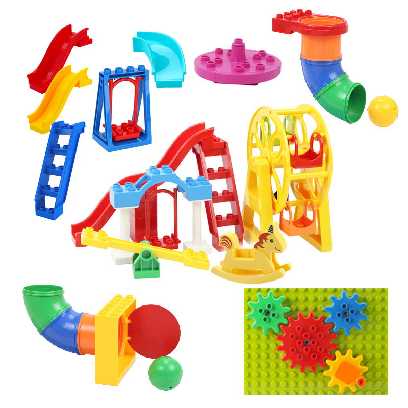 Marble Run Set - ビッグビルディングブロック遊び場パイプライン部品スライドはしごスイング互換レンガセット赤ちゃん組み立て教育モンテッソーリおもちゃ