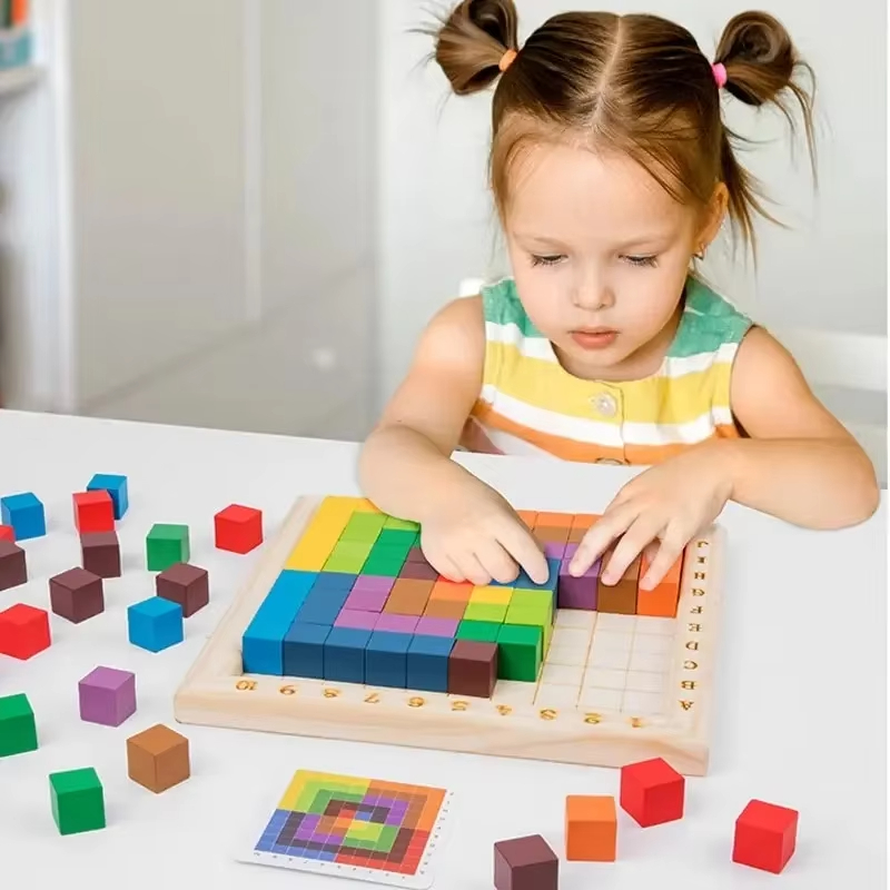 Wooden Blocks Stacking - モンテッソーリカラーカウントビルディングブロック木製10*10パズルジグソーおもちゃ3Dスペーススタッキングゲーム子供用ギフト早期学習おもちゃ