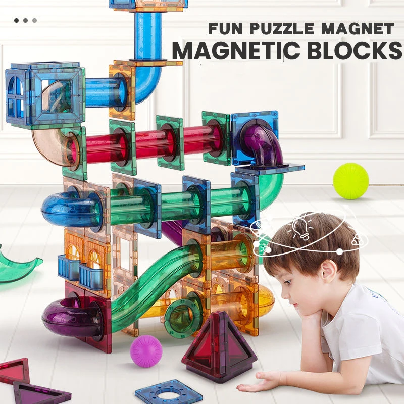 Marble Run Set - 磁気シートビルディングブロックデザイナーマグネット迷路レースランボール大理石トラック漏斗スライドレンガ教育 DIY おもちゃ子供のため