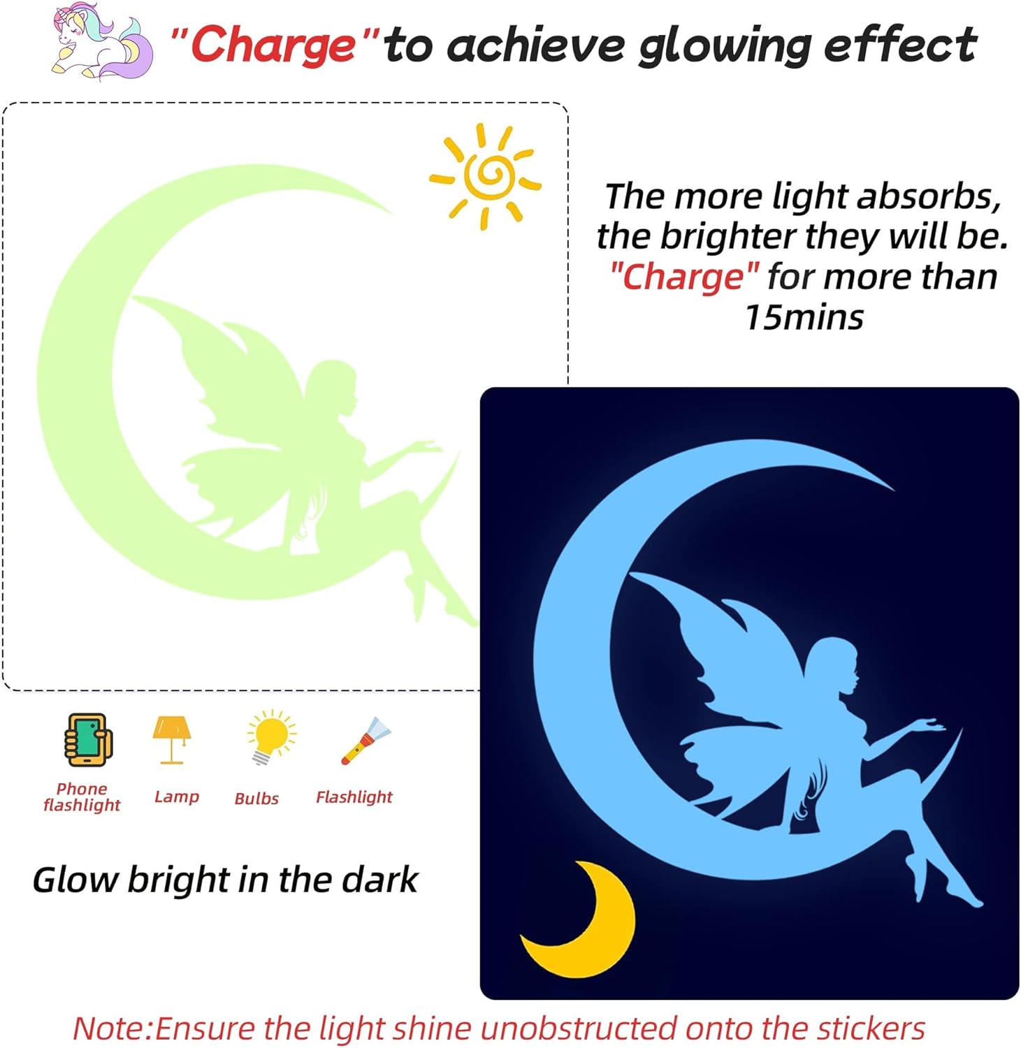 天井用暗闇で光る星、ユニコーンウォールステッカー、プレイルー - Glow In Dark Stars のレビューと価格