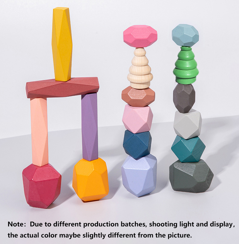 18個の木製スタッキングロックビルディングブロック、色付き無 - Wooden Blocks Stacking のレビューと価格