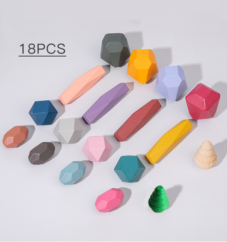 18個の木製スタッキングロックビルディングブロック、色付き無 - Wooden Blocks Stacking のレビューと価格