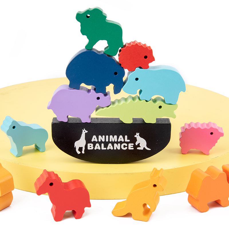 モンテッソーリ子供用木製動物バランスブロックボードゲームおも - Wooden Blocks Stacking のレビューと価格