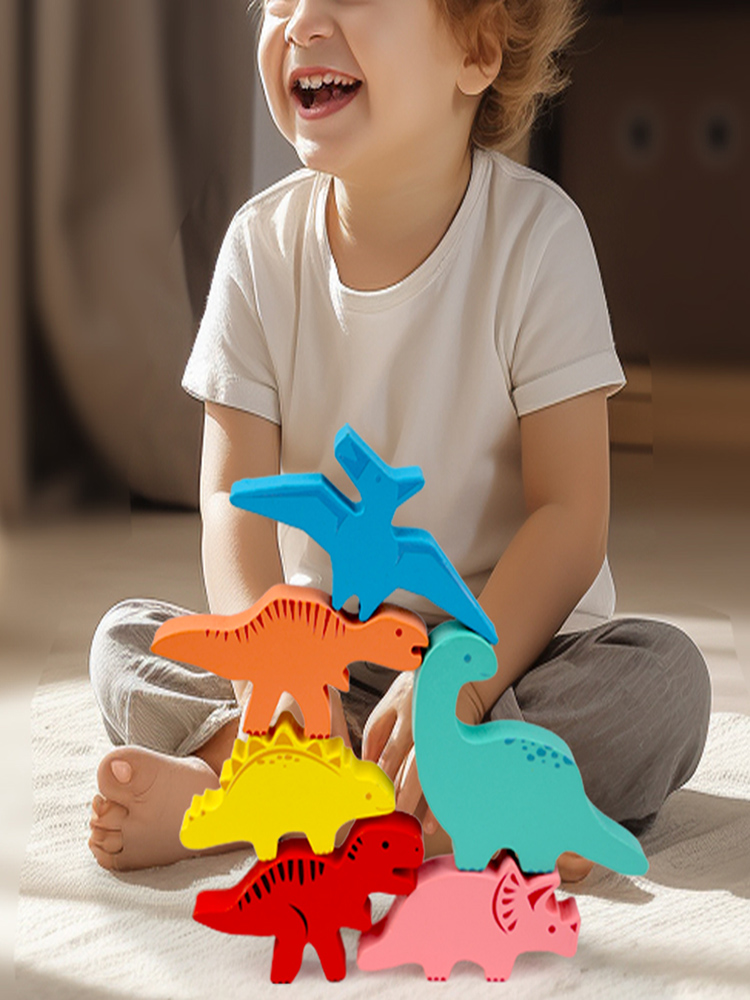 木製バランスブロックのおもちゃ子供のための動物恐竜ビルディン - Wooden Blocks Stacking のレビューと価格