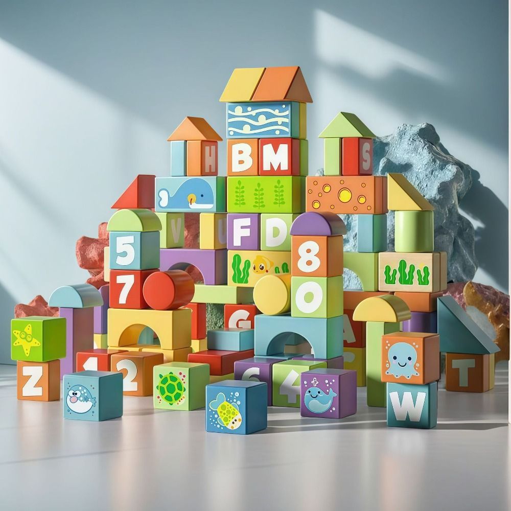 木製木製積み木 収納ボックス付き早期学習用組み立て積み木 幼 - Wooden Blocks Stacking のレビューと価格