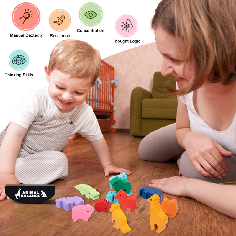 子供のための木製モンテッソーリ教育バランスブロック,恐竜のお - Wooden Blocks Stacking のレビューと価格