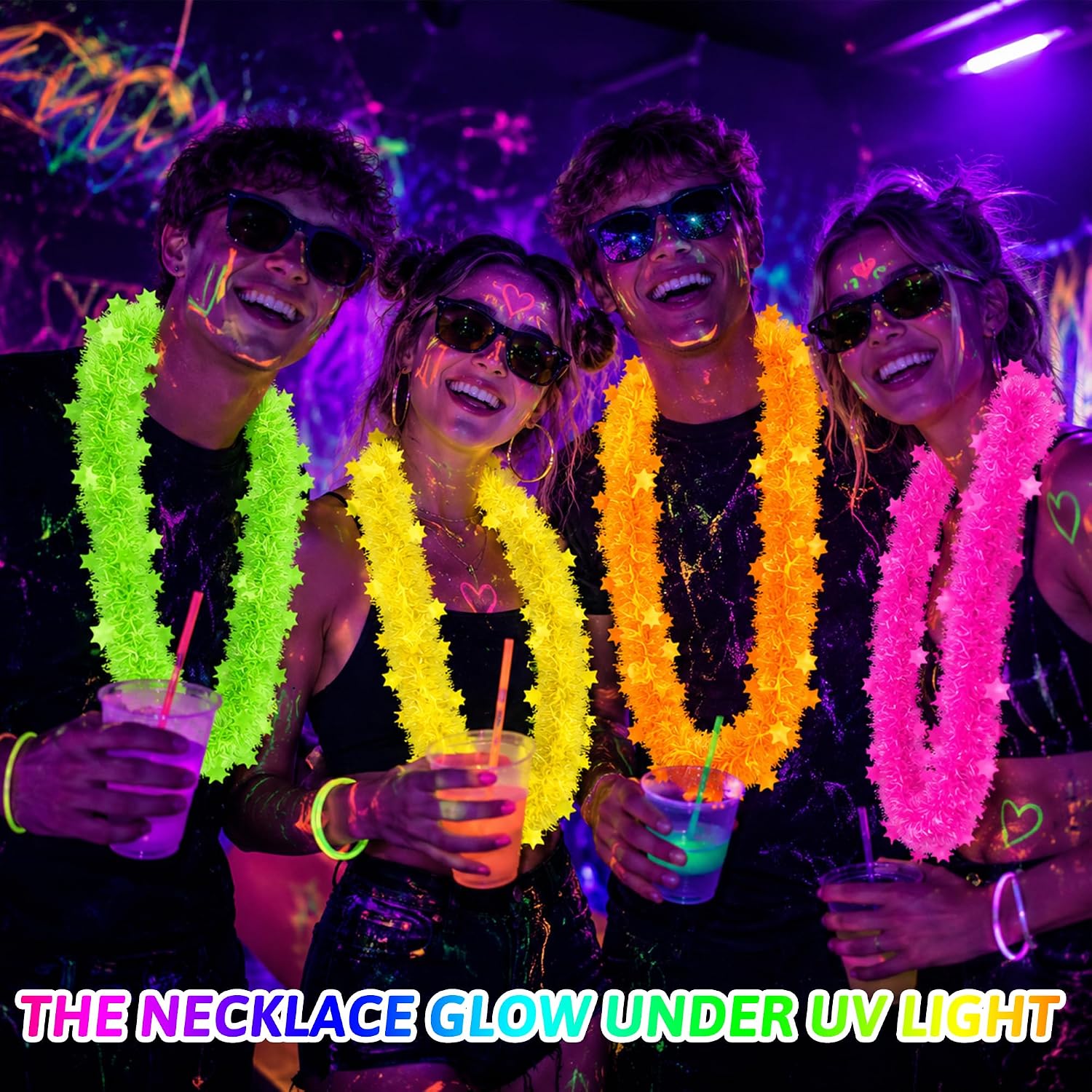 楽しい5つ星フラワーガーランド、暗闇で光るブラックライトネッ - Glow In Dark Stars のレビューと価格