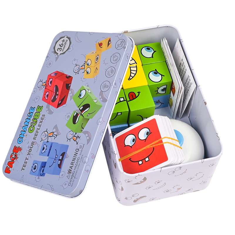 大規模学習教育玩具セットカード絵文字パズル顔変更キューブ木の - Wooden Blocks Stacking のレビューと価格