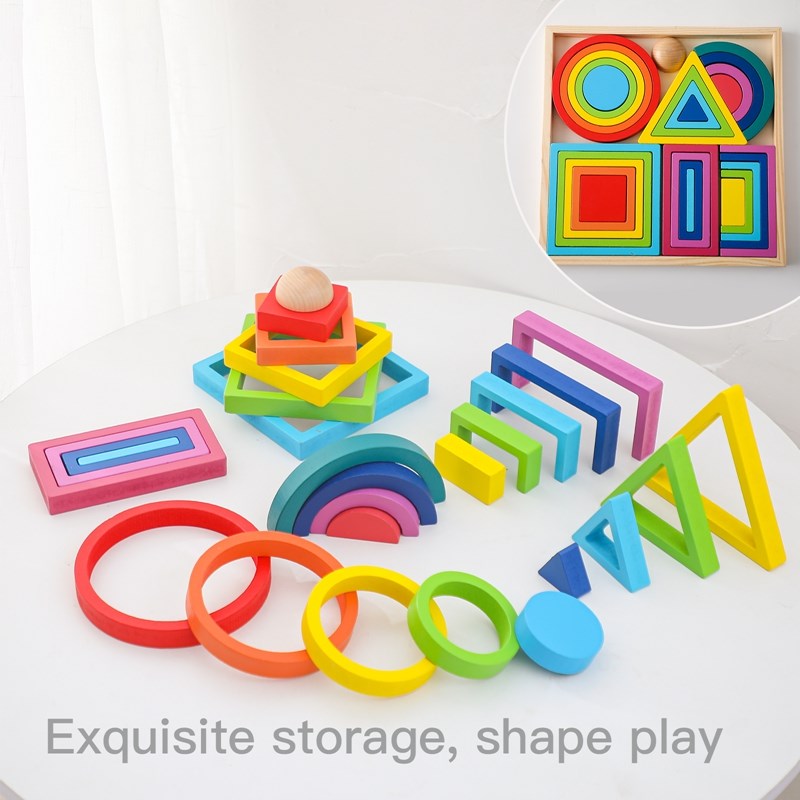 モンテッソーリ-子供のための積み重ね可能な木製ブロック,虹, - Wooden Blocks Stacking のレビューと価格
