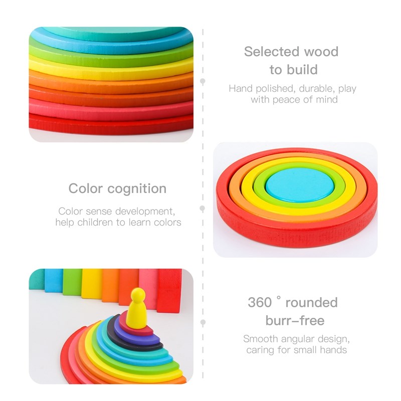 モンテッソーリ-子供のための積み重ね可能な木製ブロック,虹, - Wooden Blocks Stacking のレビューと価格