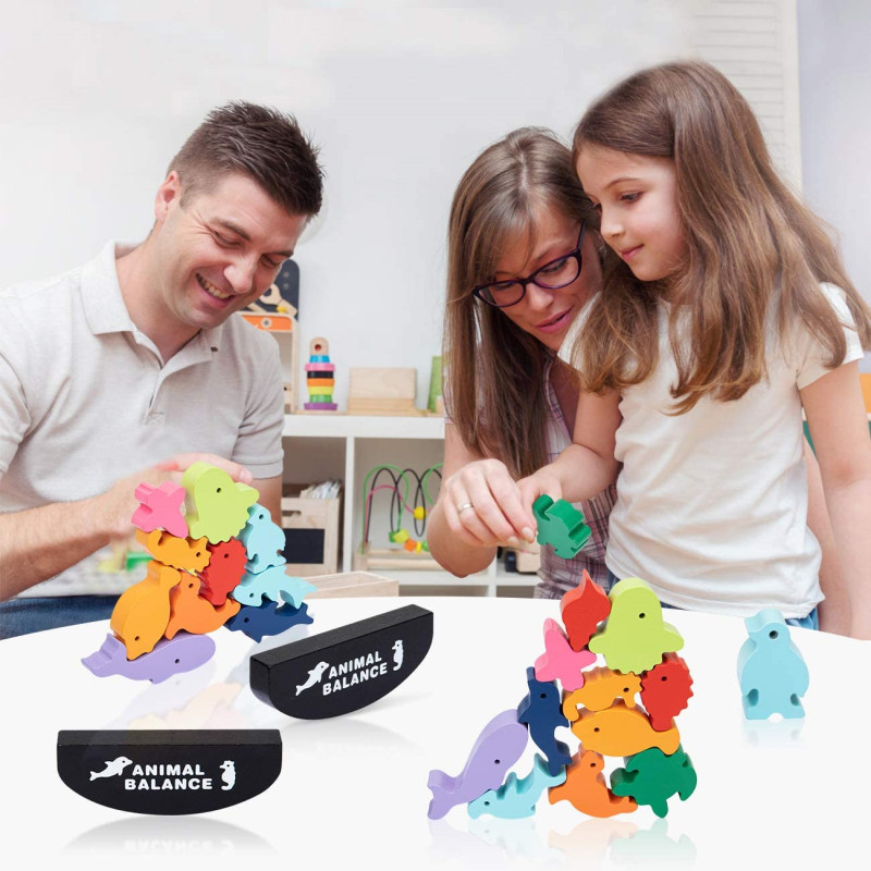 新しい子供モンテッソーリ木製動物バランスブロックボードゲーム - Wooden Blocks Stacking のレビューと価格