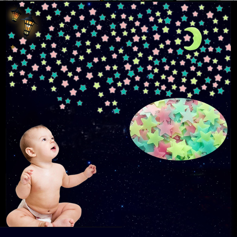 明るい3Dスターのウォールステッカー,100枚,子供の寝室の - Glow In Dark Stars のレビューと価格