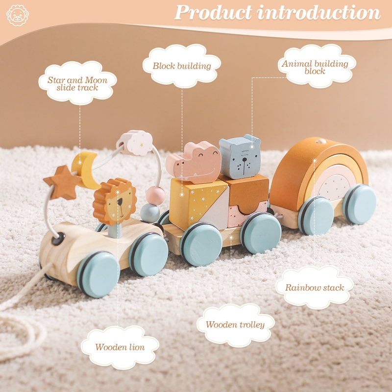 木製モンテッソーリおもちゃ動物ブロック列車ビルディングブロッ - Wooden Blocks Stacking のレビューと価格