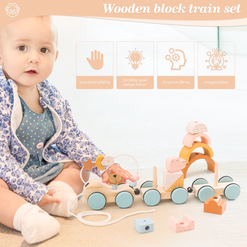 木製モンテッソーリおもちゃ動物ブロック列車ビルディングブロッ - Wooden Blocks Stacking のレビューと価格