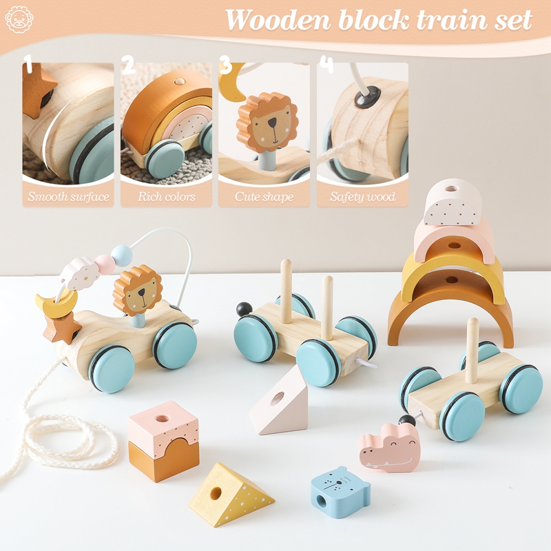 木製モンテッソーリおもちゃ動物ブロック列車ビルディングブロッ - Wooden Blocks Stacking のレビューと価格