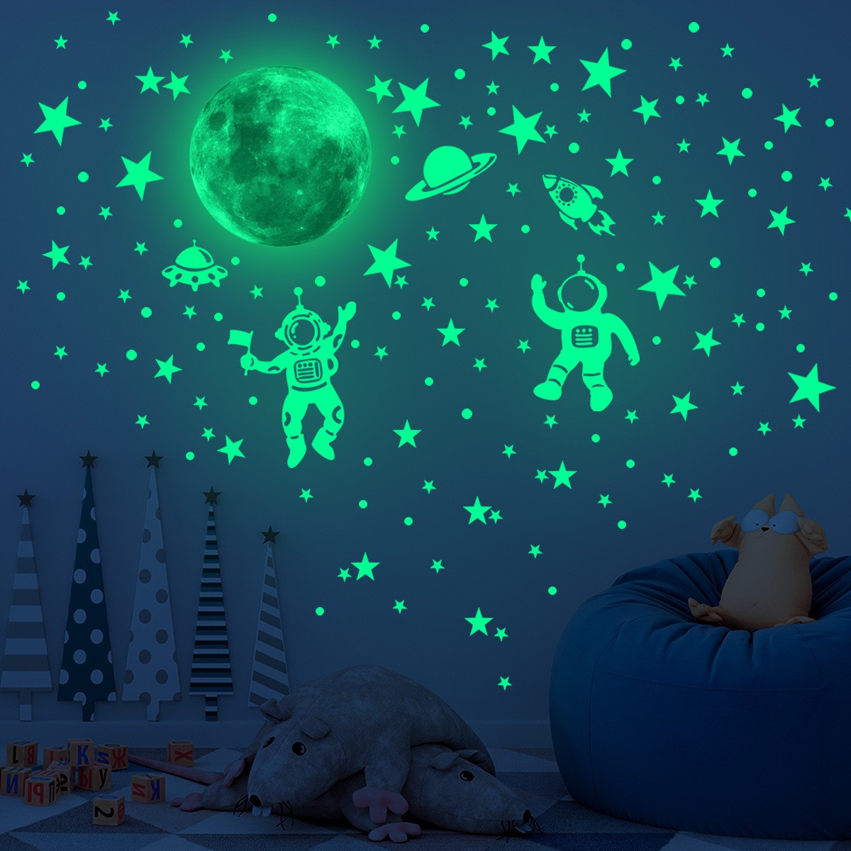 発光月と星のウォールステッカー,夜行性の透明な壁のステッカー - Glow In Dark Stars のレビューと価格